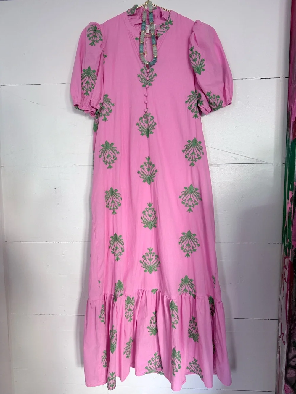 ENTRO Pink Puff-Sleeve Floral Maxi Dress NWT - Picture 4 of 5